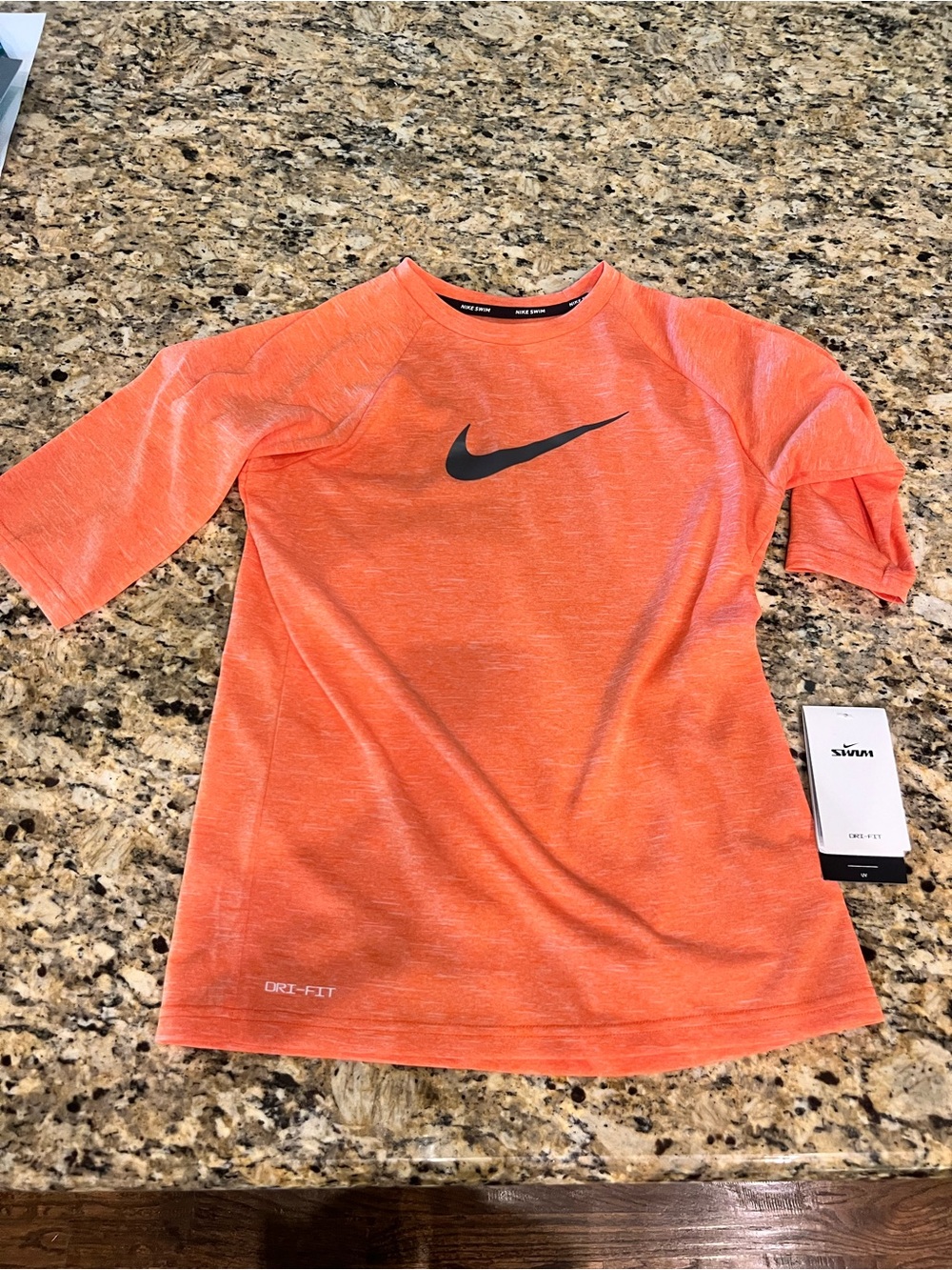 Nike Kids Orange Heather Dri-FIT Swim Rashguard with Black Swoosh